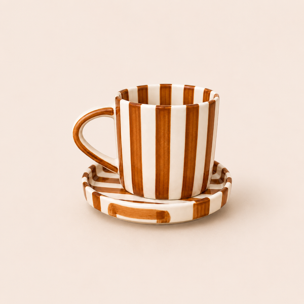 Stripe Cup & Saucer — Brown