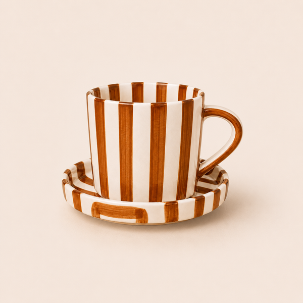 Stripe Cup & Saucer — Brown