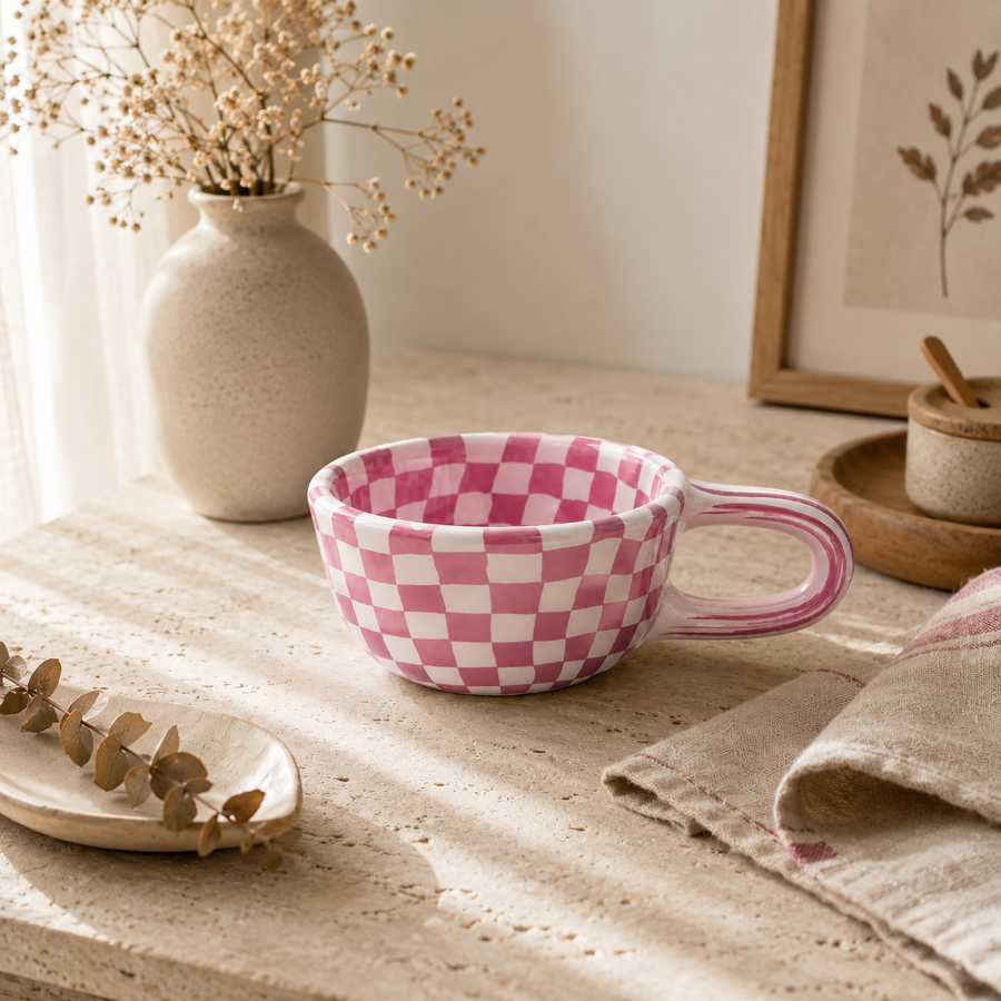 Checkerboard Mug — Pink