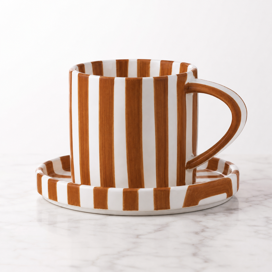 Stripe Cup & Saucer — Brown