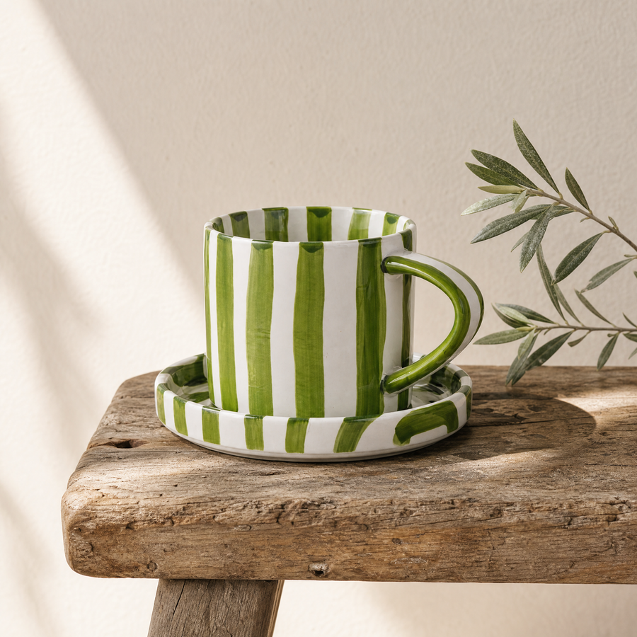Stripe Cup & Saucer — Olive